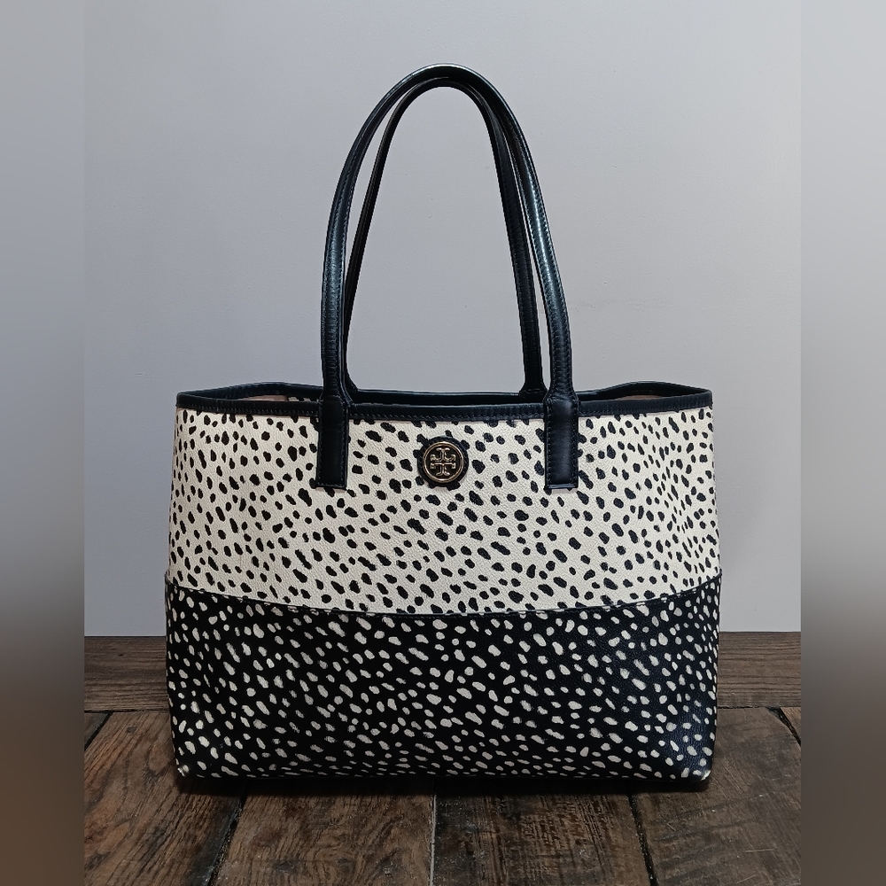 Tory Burch Kerrington Dotted Dot Pony Shopper Tote Shoulder Bag, EUC